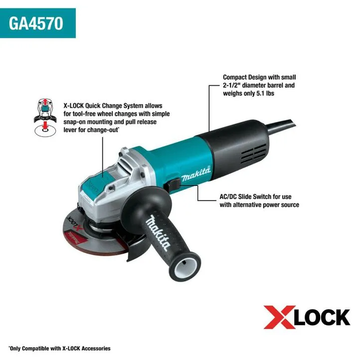 Makita 4-1/2in X-LOCK Angle Grinder with AC/DC Switch 1