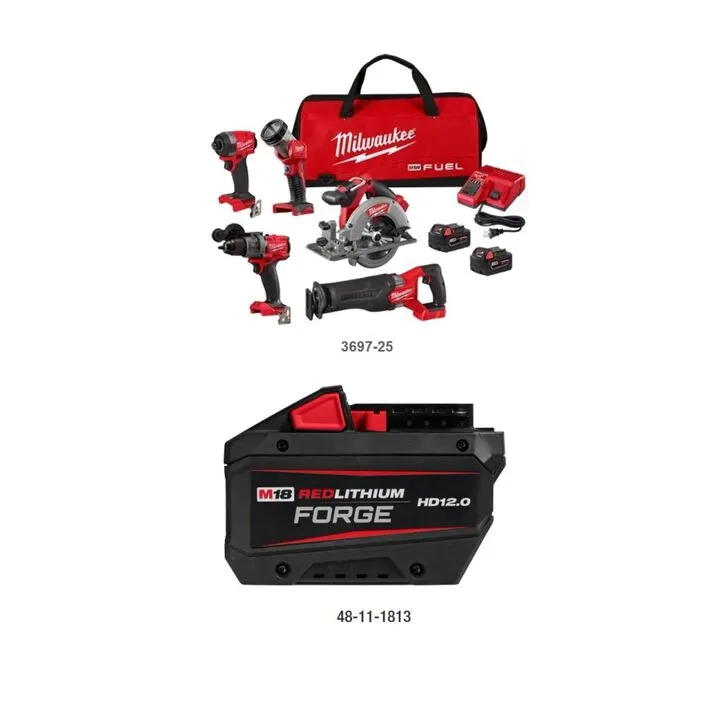 Milwaukee M18 FUEL 5-Tool Combo Kit with RedLithium HD12.0 Battery Pack Bundle 1