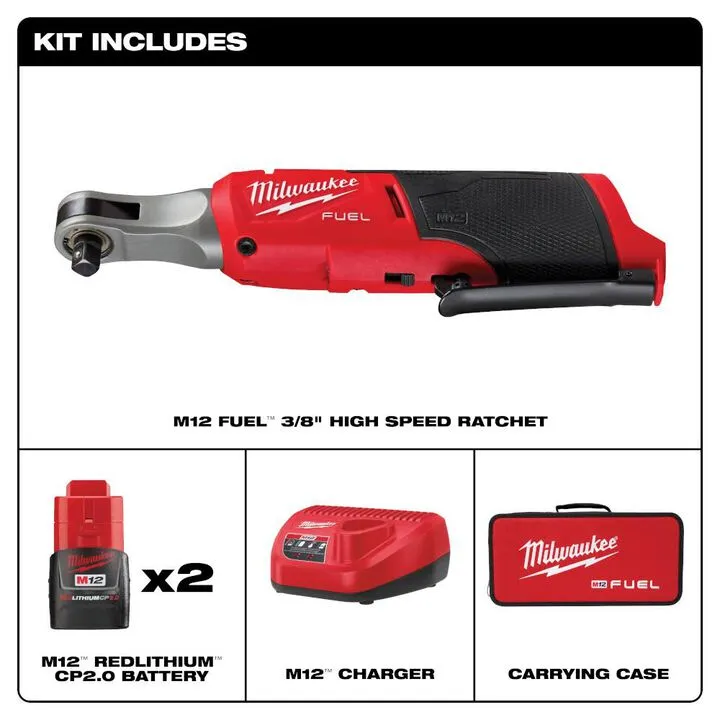 Milwaukee M12 FUEL 3/8-inch High Speed Ratchet Kit - Professional Grade Performance 1