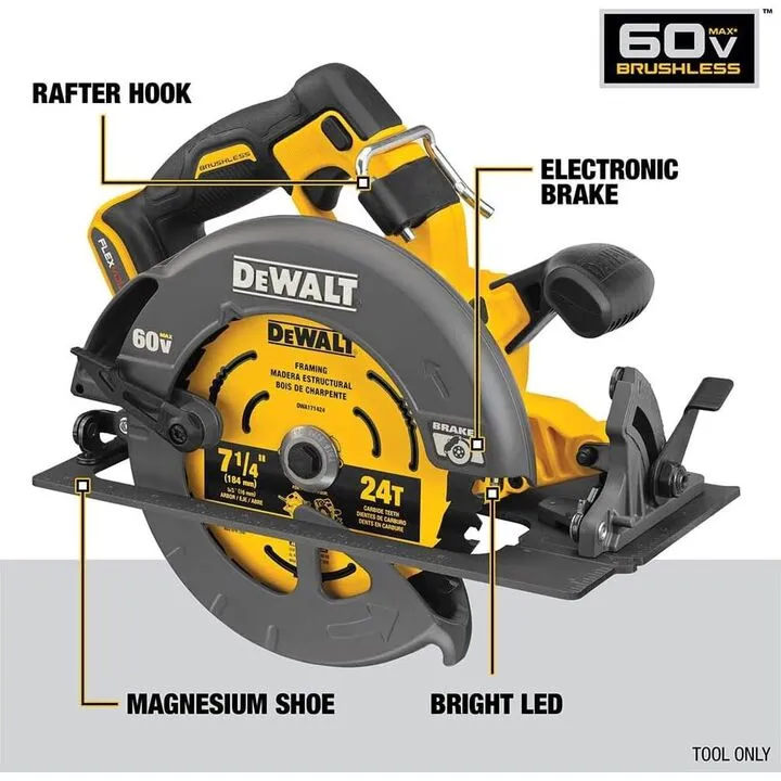 DEWALT 60V MAX 7-1/4 Inch Cordless Saw & 20/60V MAX 12Ah Battery Bundle 2