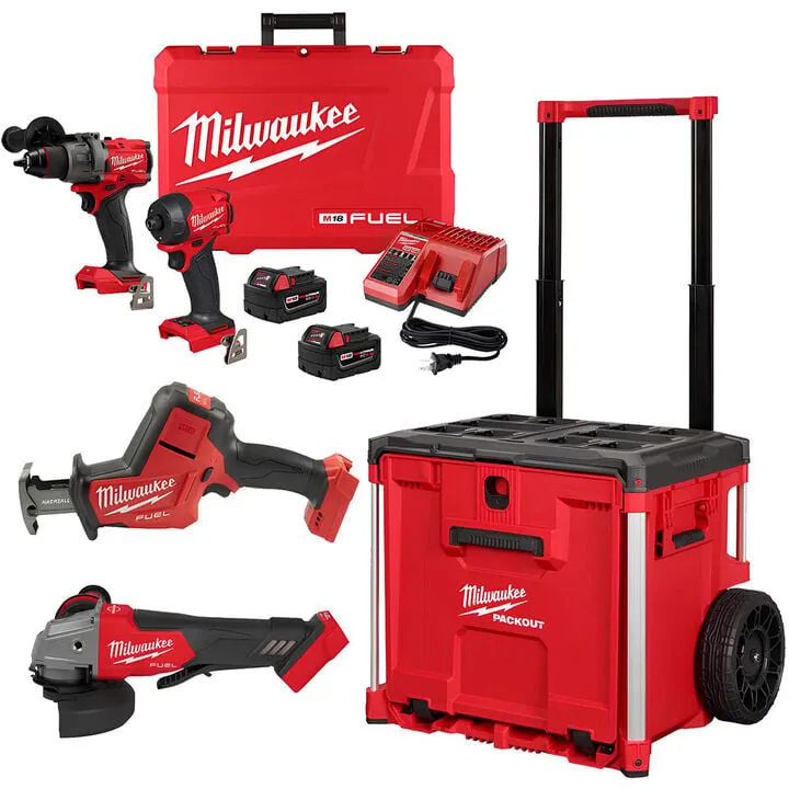 Milwaukee M18 FUEL 4-Tool Combo Kit with Single Drawer Rolling PACKOUT