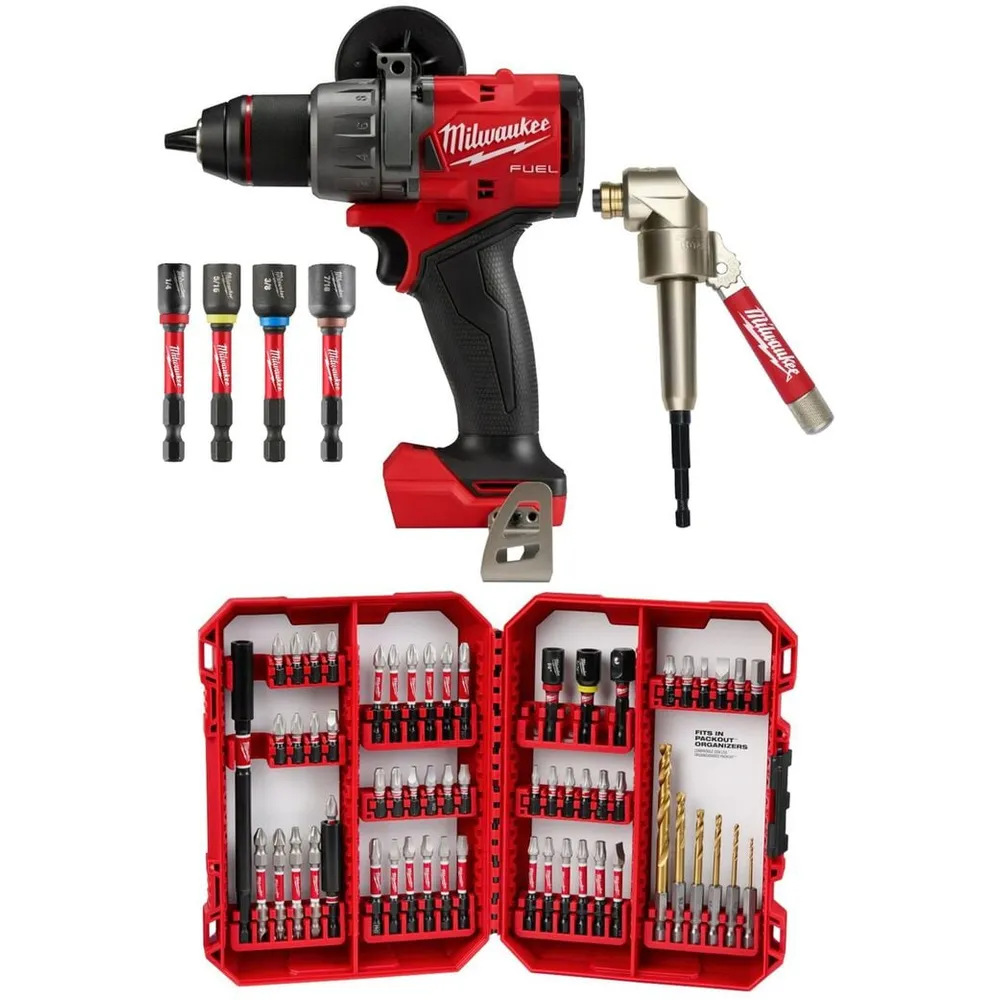 Milwaukee M18 FUEL 1/2 Inch Drill Driver with 64pc SHOCKWAVE Impact Duty & Magnetic Nut Driver Set