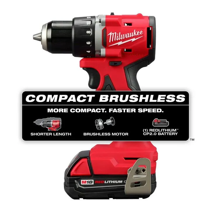 Milwaukee M18 Compact 1/2 Inch Drill/Driver Kit - Professional Grade Performance 1