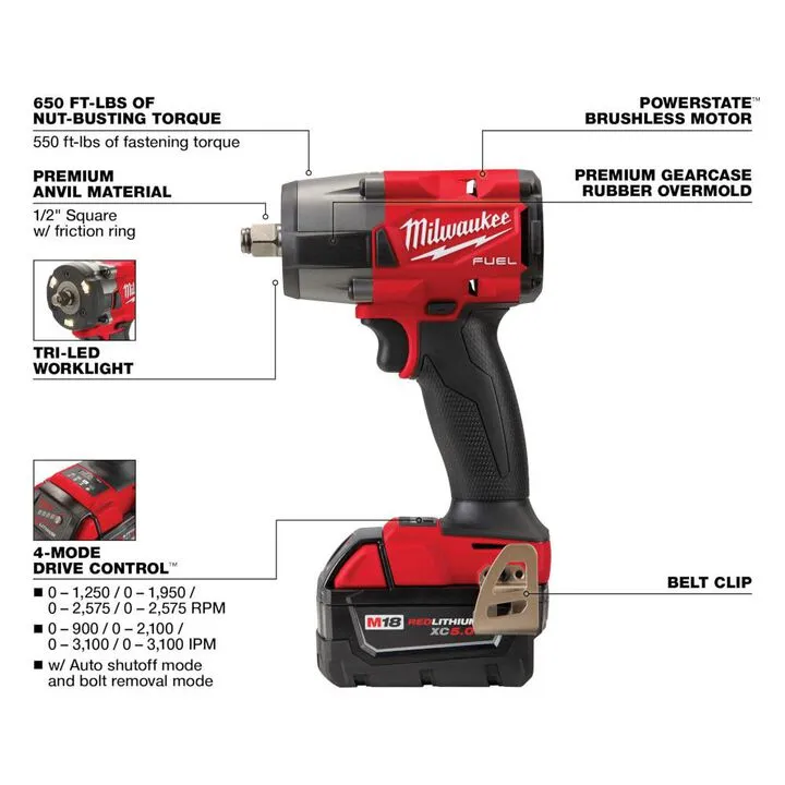 Milwaukee M18 FUEL 1/2 Inch Mid-Torque Impact Wrench Kit & Protective Boot Bundle 3