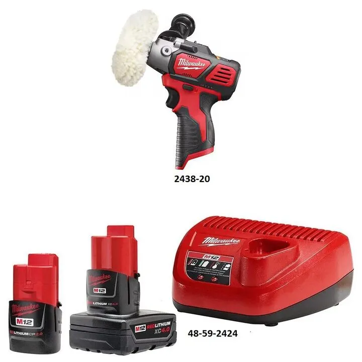 Milwaukee M12 Polisher/Sander Bare Tool with CP 2Ah & XC 4Ah Starter Kit Bundle 2