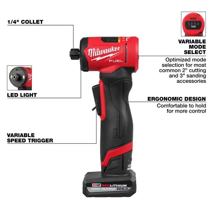 Milwaukee M12 FUEL 1/4 Inch Right Angle Die Grinder Kit - Precision Engineered for Light-Duty Fabrication 1