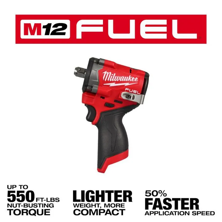 Milwaukee M12 FUEL Stubby 1/2 Inch Impact Wrench (Bare Tool) - Professional Compact Power 1
