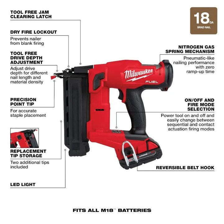 Milwaukee M18 FUEL 18 Gauge Brad Nailer Kit - Professional Cordless Performance 4