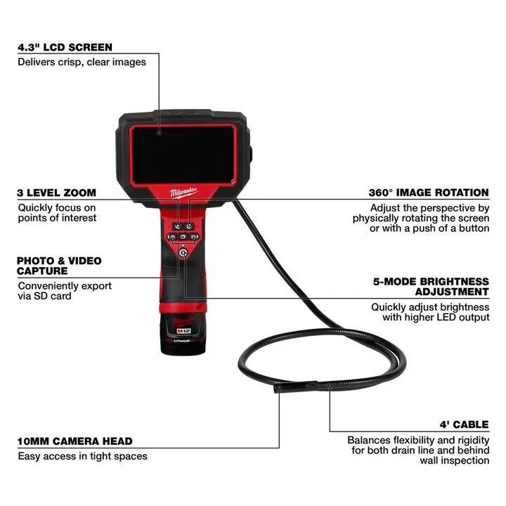Milwaukee M12 M-Spector 360 4' Inspection Camera Kit - Professional Diagnostic Solution 2