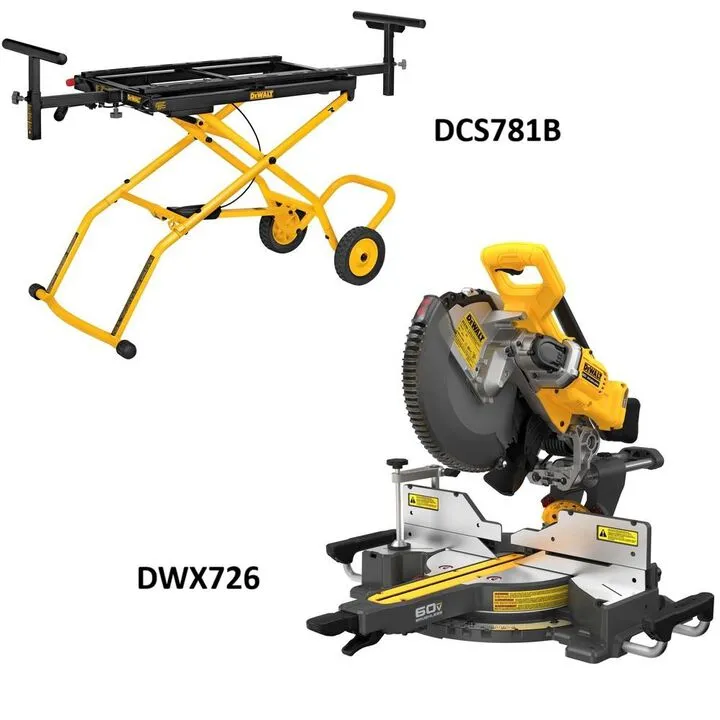 DEWALT 60V MAX Sliding Miter Saw (Bare Tool) and Premium Rolling Miter Saw Stand Bundle 1