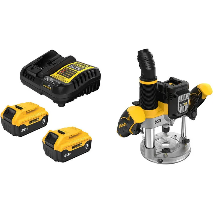 DEWALT 20V MAX Cordless Plunge Router & 5Ah Starter Kit - Precision Woodworking Power Bundle