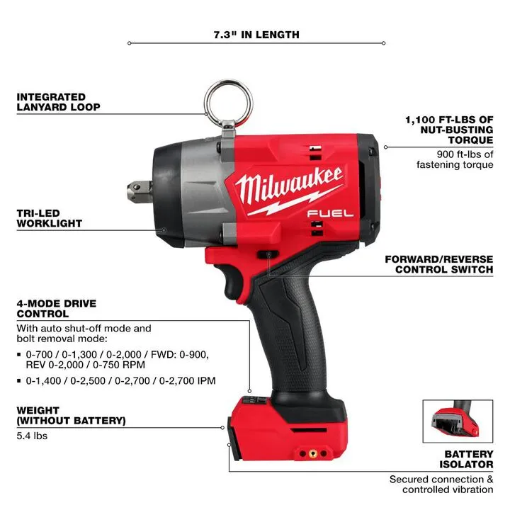 Milwaukee M18 FUEL 1/2in High Torque Impact Wrench with Pin Detent (Bare Tool) 3