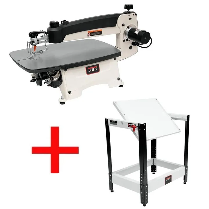 JET JWSS-22B 22-inch Scroll Saw with Foot Switch and Flip-Top Stand Bundle