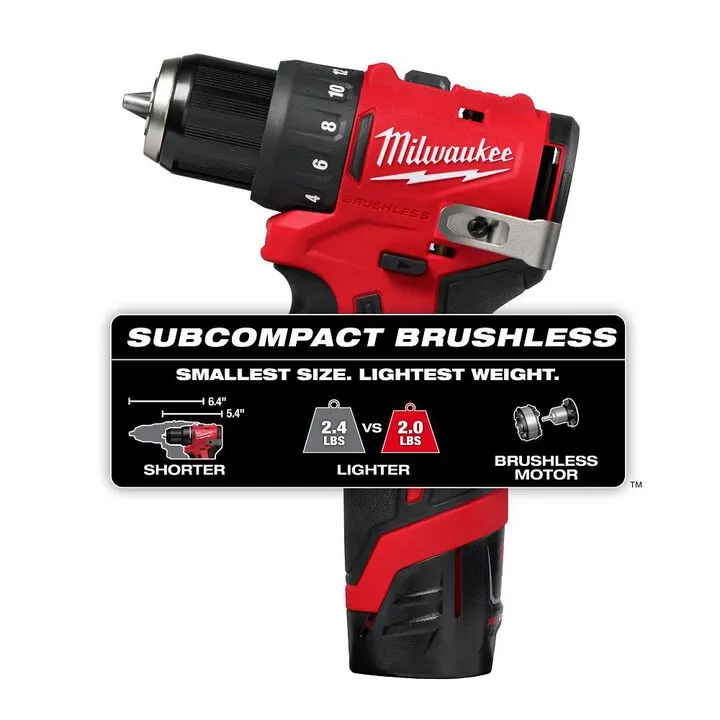 Milwaukee M12 Subcompact Brushless 3/8 Inch Drill/Driver Kit 1
