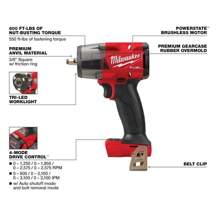 Milwaukee M18 FUEL 3/8 Inch Mid-Torque Impact Wrench with Friction Ring & Protective Boot Bundle 2