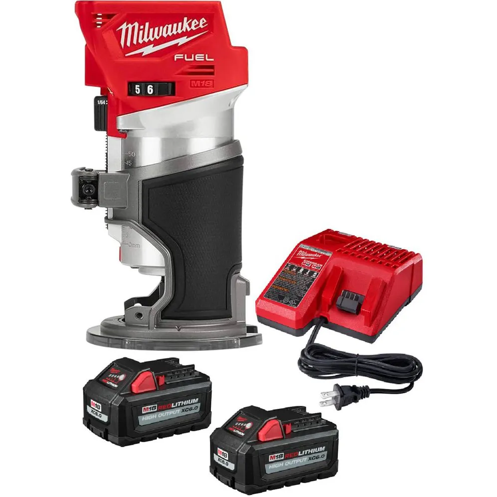 Milwaukee M18 FUEL Compact Router & M18 REDLITHIUM HIGH OUTPUT 6.0 Starter Kit