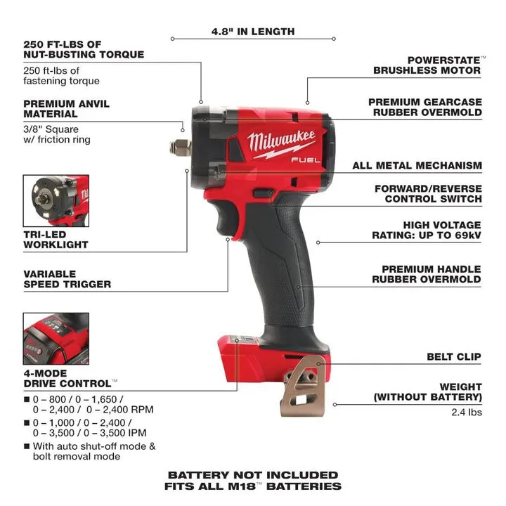 Milwaukee M18 FUEL 3/8 Impact Wrench with Friction Ring (Reconditioned - Bare Tool) 2