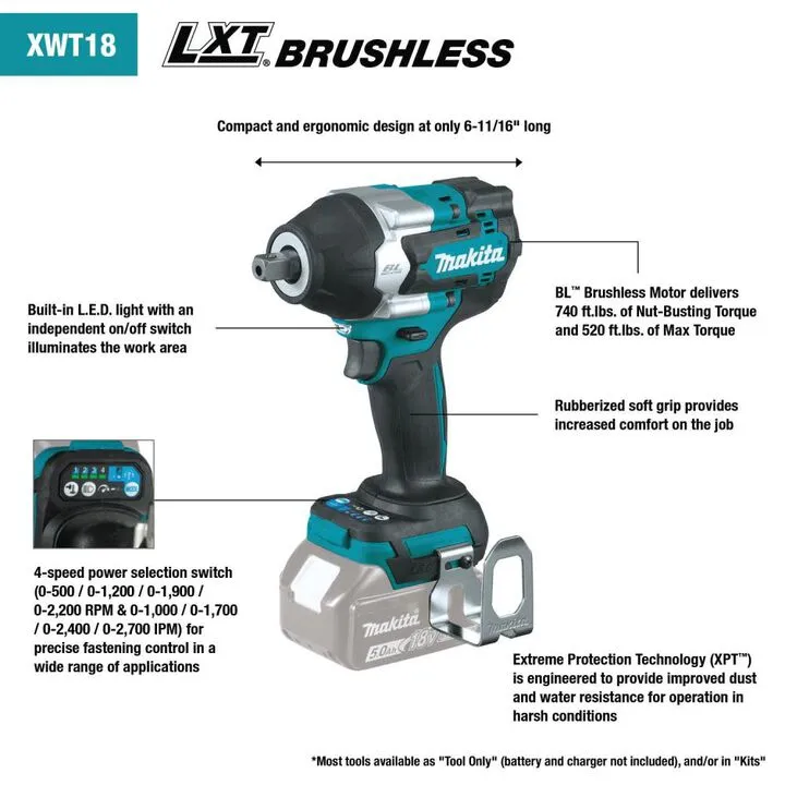 Makita 18V LXT 1/2in Square Drive Utility Impact Wrench (Bare Tool) 1