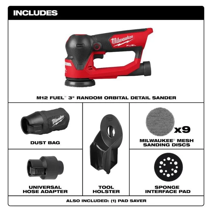 Milwaukee M12 FUEL 3-Inch Random Orbital Detail Sander (Bare Tool) 1