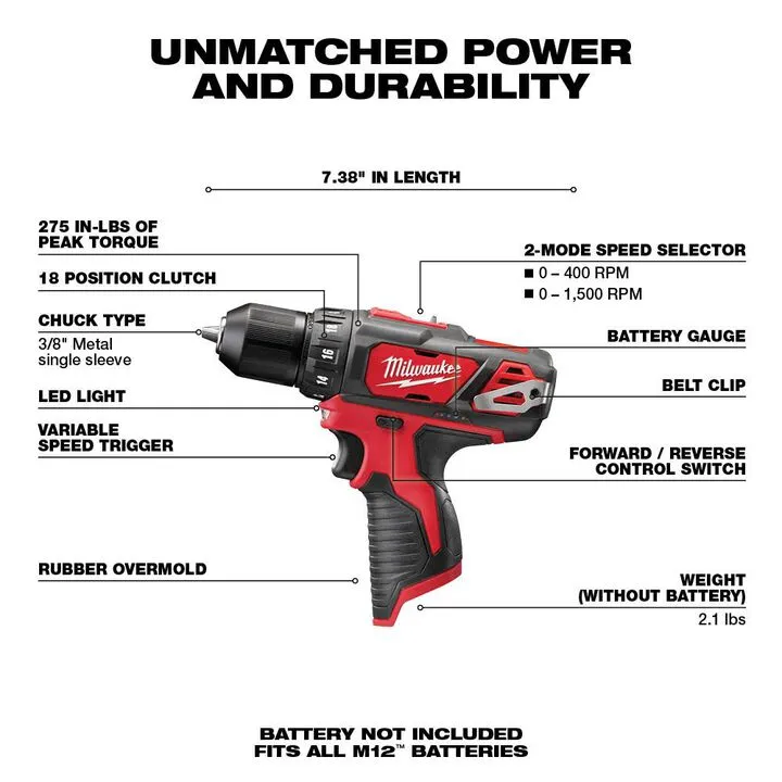 Milwaukee M12 3/8 in. Drill/Driver (Bare Tool) - Compact Precision for Professionals 1