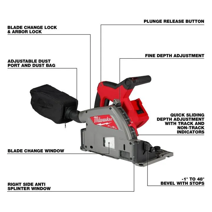 Milwaukee M18 FUEL 6-1/2 Inch Plunge Track Saw (Bare Tool) with 106-Inch Guide Rail & Clamps Set 3