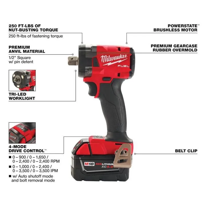 Milwaukee M18 FUEL 1/2 inch Compact Impact Wrench with Pin Detent Kit 3