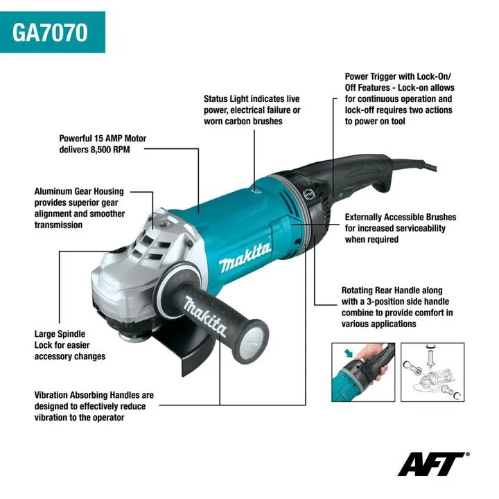 Makita 7in Angle Grinder with AFT and Electric Brake - Professional Performance Series 1