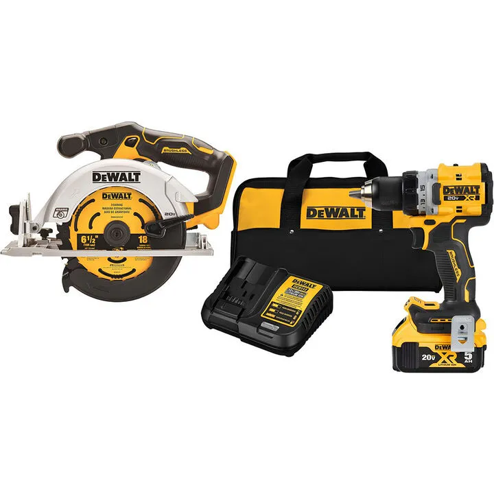 DEWALT 20V MAX Cordless 1/2in Drill/Driver & 6-1/2in Circular Saw Professional Combo Kit
