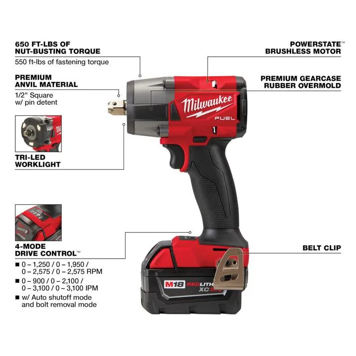 Milwaukee M18 FUEL 1/2inch Mid-Torque Impact Wrench with Pin Detent Kit 3
