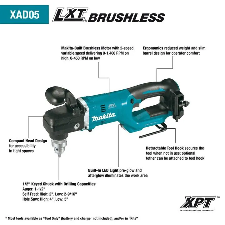 Makita 18V LXT 1/2in Right Angle Drill Kit - High-Torque Precision for Tight Spaces 3