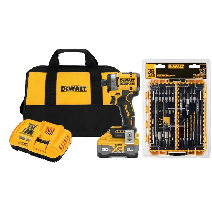 DEWALT 20V MAX XR Impact Driver Kit with Rapid Load Accessory Set & Toughcase+ Bundle
