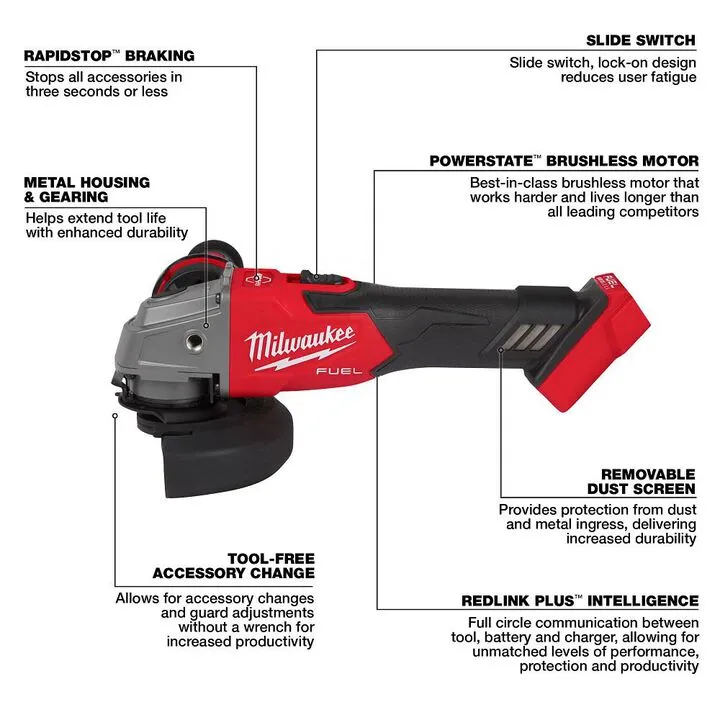 Milwaukee M18 FUEL 4-1/2 inch / 5 inch Grinder (Slide Switch, Lock-On) - Bare Tool 1