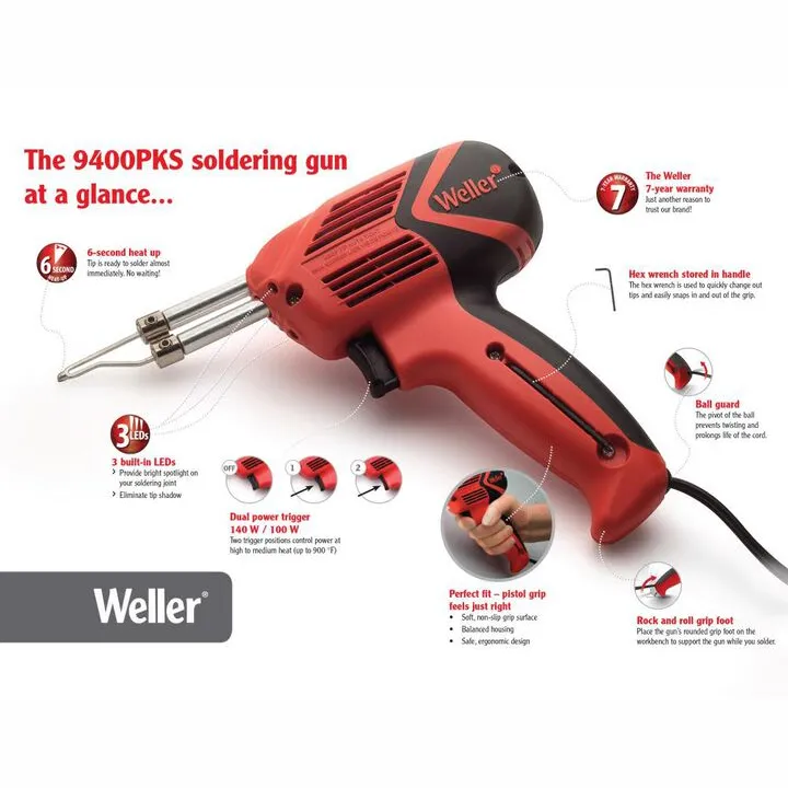 Weller 120V Dual Heat 140/100W Universal Soldering Gun Kit with LED Precision Lighting 2