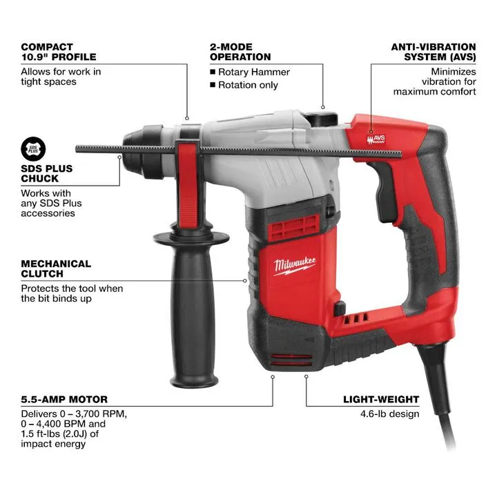 Milwaukee 5.5 AMP 5/8-inch SDS Plus Rotary Hammer - Professional Grade Performance 1