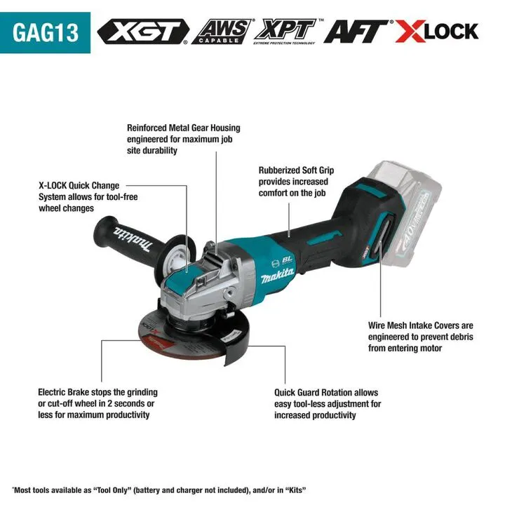 Makita 40V max XGT 5in X-LOCK Paddle Switch Angle Grinder Kit - Professional Performance Series 1