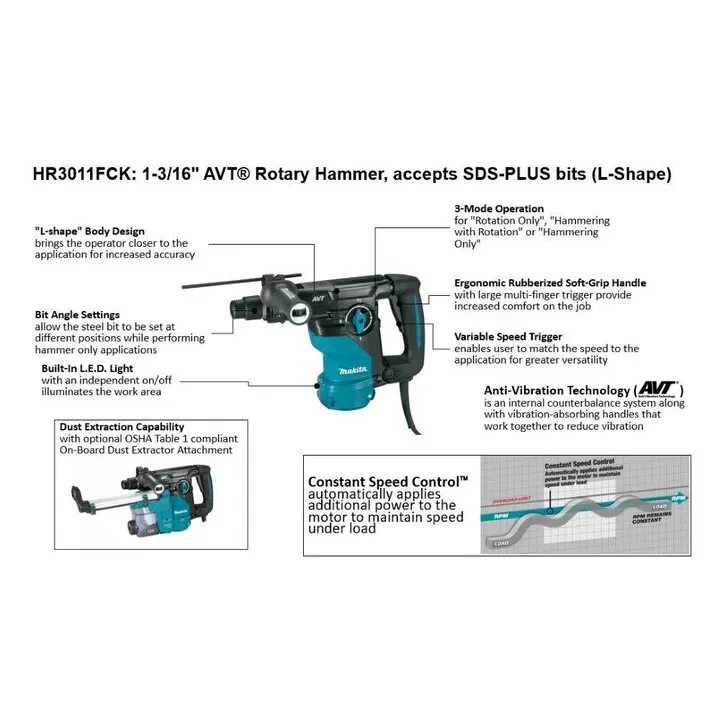 1 3/16'' L-Shape Rotary Hammer – High-Performance SDS-PLUS Concrete Drill 1