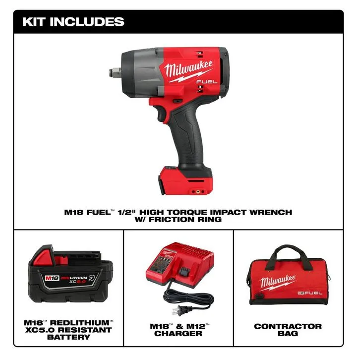 Milwaukee M18 FUEL 1/2-inch High-Torque Impact Wrench Power Kit with Friction Ring Anvil 1