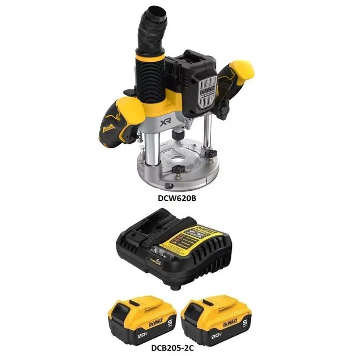 DEWALT 20V MAX Cordless Plunge Router & 5Ah Starter Kit - Precision Woodworking Power Bundle 1