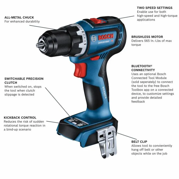 Bosch 18V Brushless Connected-Ready 1/2 Inch Drill/Driver (Bare Tool) 1