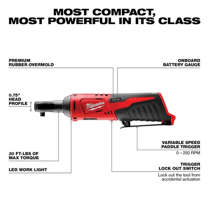 Milwaukee M12 1/4" Cordless Ratchet (Bare Tool) - Precision Automotive Fastening 1
