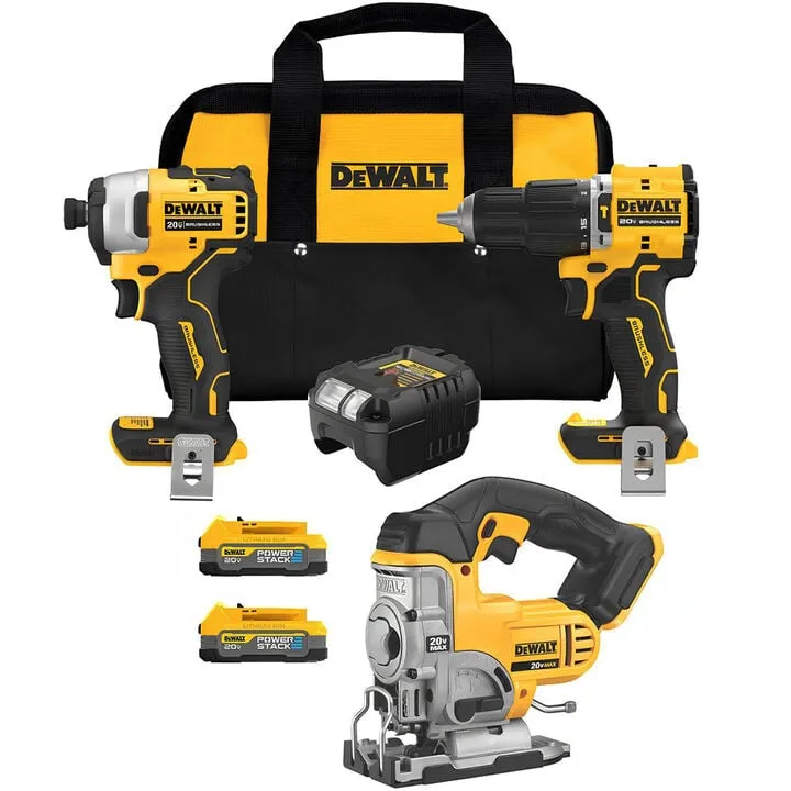 DEWALT ATOMIC 20V MAX Brushless Drill, Impact Driver, and Jig Saw 3-Tool Combo Kit