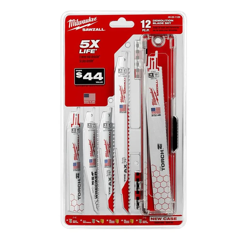 Milwaukee M18 FUEL HACKZALL Reciprocating Saw (Bare Tool) & 12-Piece SAWZALL Blade Set Bundle 6