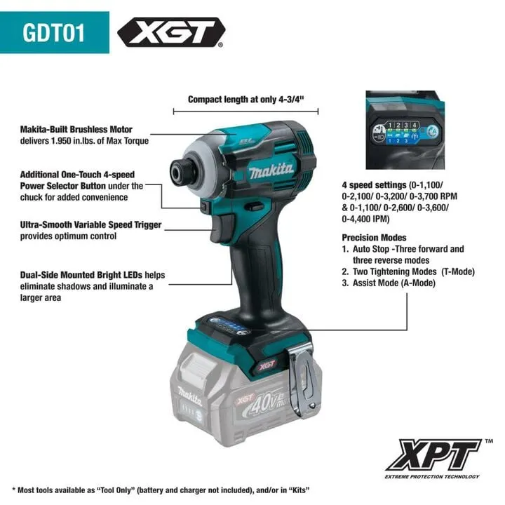 Makita 40V XGT 5-Piece Industrial Brushless Power Tool Bundle with 4.0Ah Battery System 9