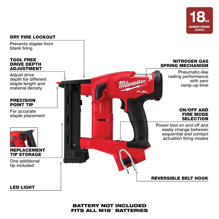 Milwaukee M18 FUEL 18 Gauge 1/4 in. Narrow Crown Stapler (Bare Tool) 4