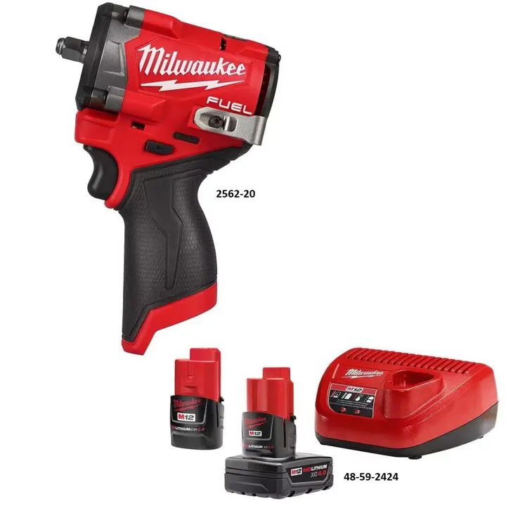 Milwaukee M12 FUEL 3/8 In. Stubby Impact Wrench with 4.0Ah & 2.0Ah Battery Starter Kit 3
