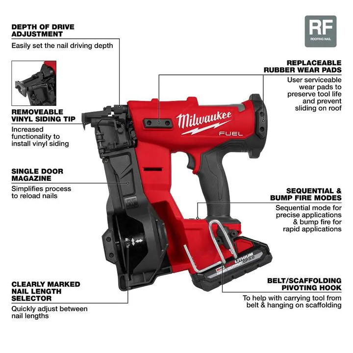 Milwaukee M18 FUEL Coil Roofing Nailer Kit & Genuine Replacement Rubber Wear Pads Bundle 3