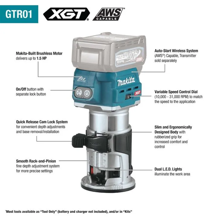 Makita 40V max XGT Brushless Cordless Compact Router (Bare Tool) 2