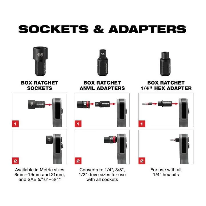 Milwaukee M12 Insider Extended Reach Ratchet (Bare Tool) with 8-Piece SAE Socket Set Bundle 6