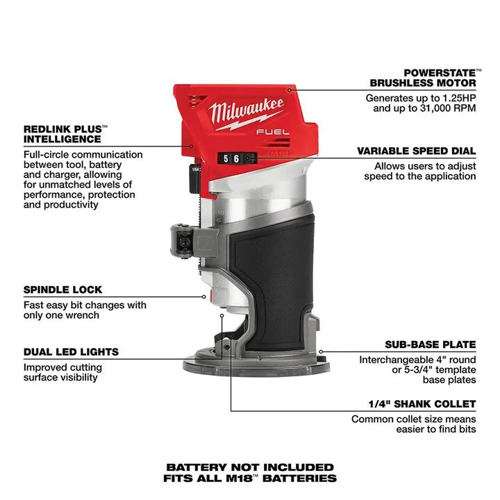 Milwaukee M18 FUEL Compact Router & M18 REDLITHIUM HIGH OUTPUT 6.0 Starter Kit 3