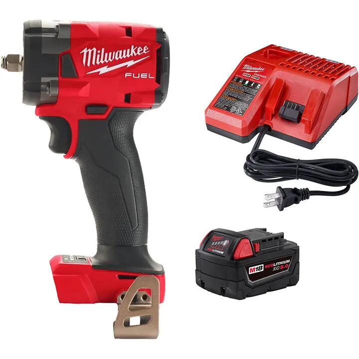 Milwaukee M18 FUEL 3/8 Inch Compact Impact Wrench and XC5.0 Starter Kit Bundle
